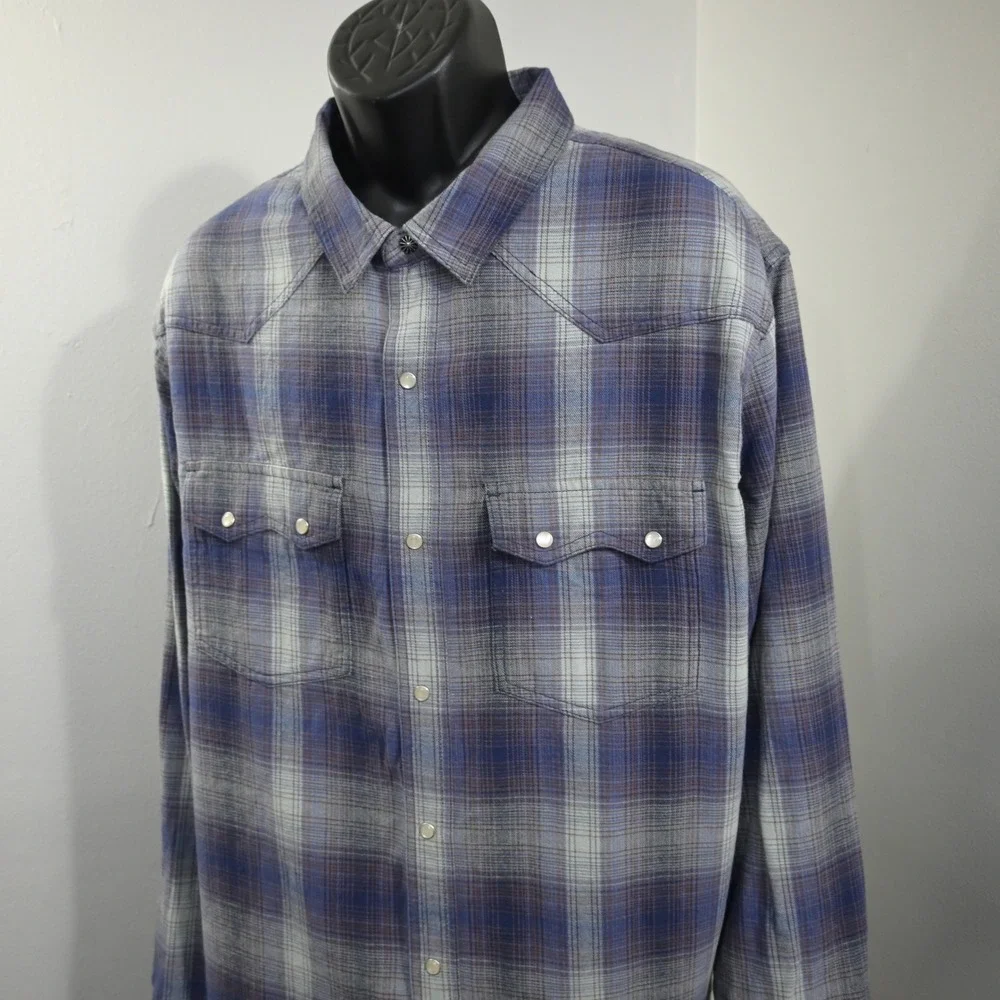 Duluth Trading Co Western Pearl Snap Flannel Mens 2XL Tall Standard Fit Plaid